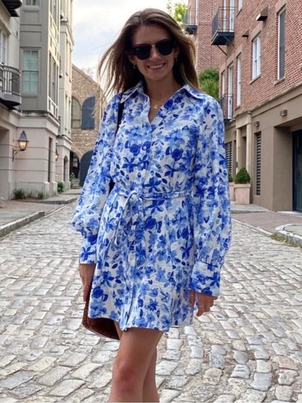 H&M Plus Blue/White Floral Shirt Dress Woman’s 2XL